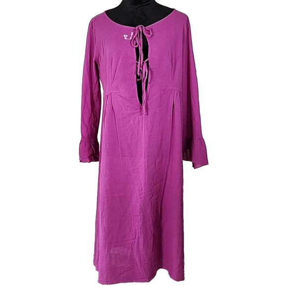 New - Diesel Dampi Dress XL Tie Front Tunic 100% Cotton Purple Boho Flare Wrist - Picture 1 of 16